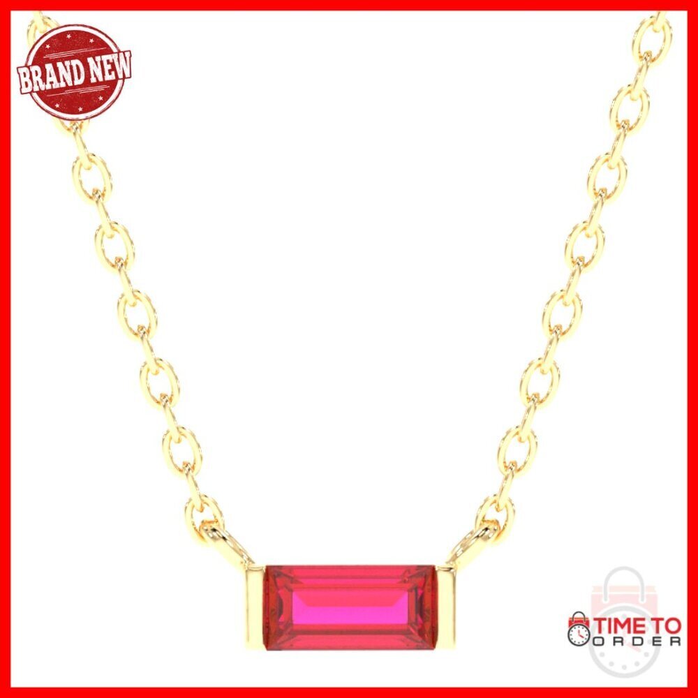 Sterling Silver Rectangle Ruby Pendant Necklace with Lobster Clasp